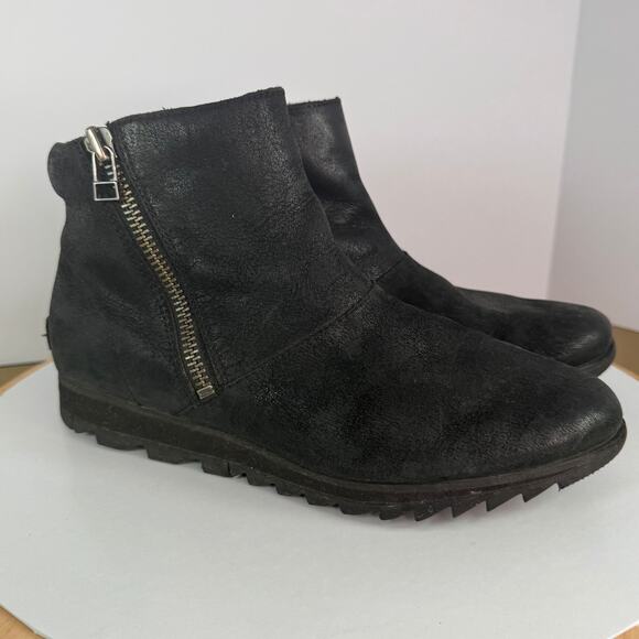 Sorel Womens Harlow Zip Boot Rain Waterproof Black Leather Size 7.5 Streetwear - Picture 1 of 8